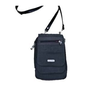 Baggallini Crossbody Purse Travel Nylon Gray Pink Compartments Zip Organizer